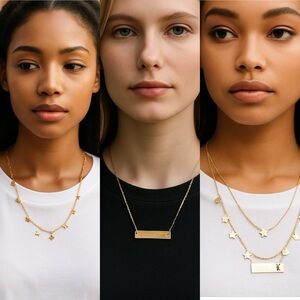 Gold-Tone Necklace Bundle | Dainty Bar + Star Charm Necklaces | Layering Set